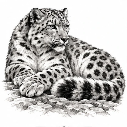 Resting snow leopard tattoo concept