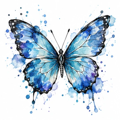 Blue butterfly with color wash tattoo concept