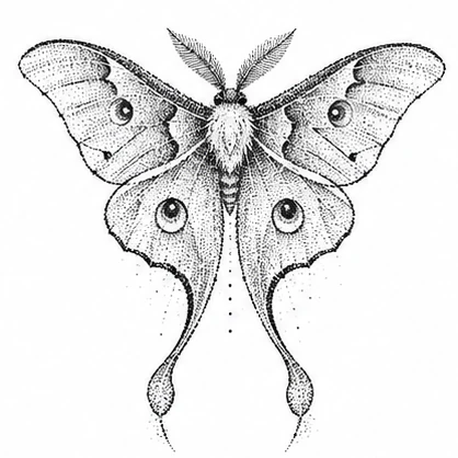 Stippled moon moth tattoo concept