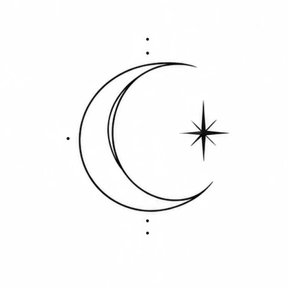 Crescent with a tiny star tattoo concept