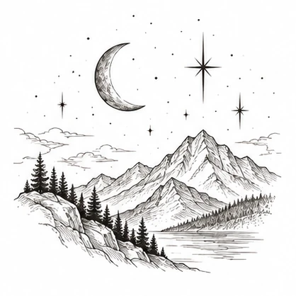 Night sky above a ridge tattoo concept
