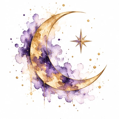 Gold and violet crescent tattoo concept