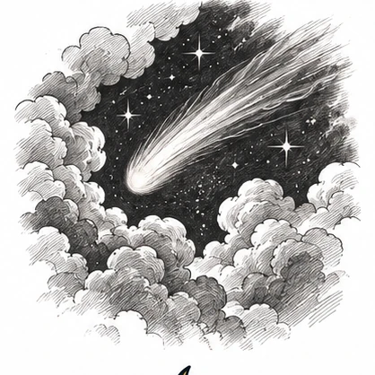 Comet and drifting clouds tattoo concept