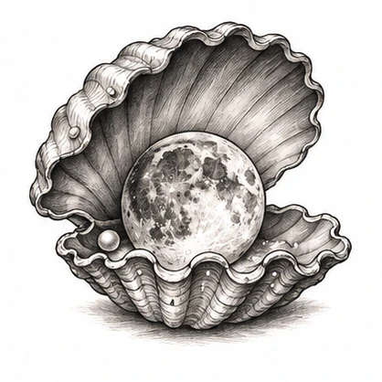Moon inside a shell tattoo concept