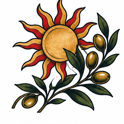 Sun and olive branch tattoo concept