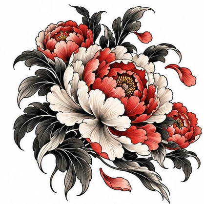 Garden peonies tattoo concept