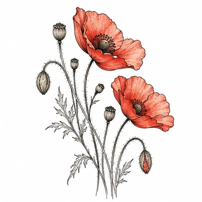 Wild poppy stems tattoo concept