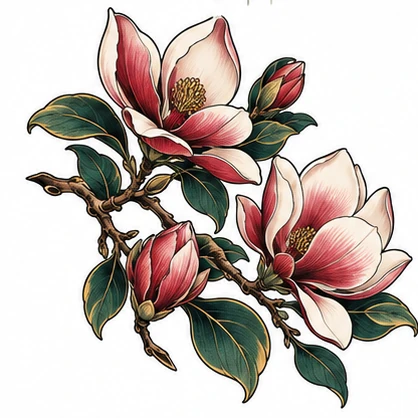 Magnolia branch tattoo concept