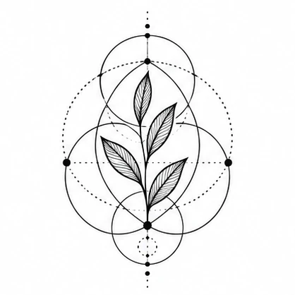 Intersecting circles with a leaf tattoo concept