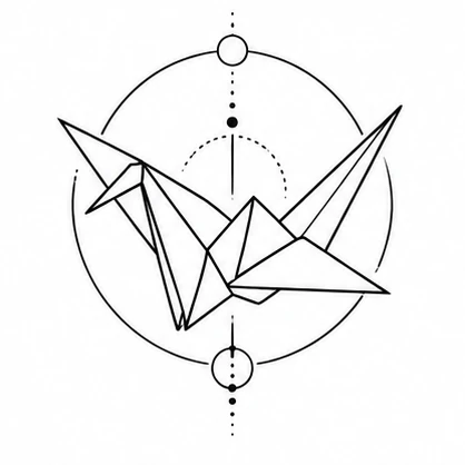 Origami crane and circle tattoo concept
