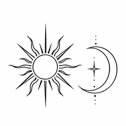 Paired sun and crescent motifs tattoo concept