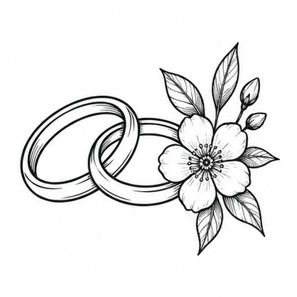 Two interlocking rings and a flower tattoo concept