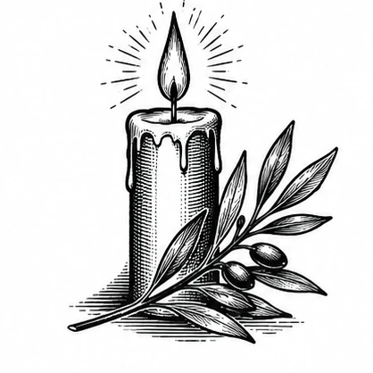 Candle and an olive branch tattoo concept