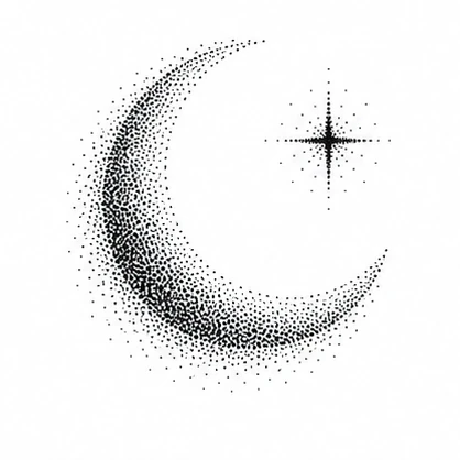 Gentle crescent and one star tattoo concept