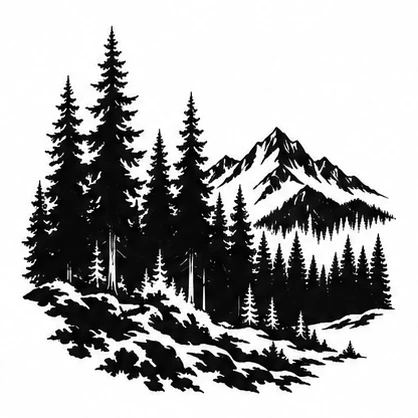 Pine forest silhouette tattoo concept