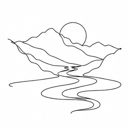River winding through a valley tattoo concept