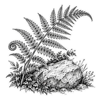 Fern and a stone tattoo concept