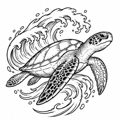 Sea turtle with a wave tattoo concept