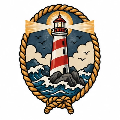 Lighthouse in a rope loop tattoo concept