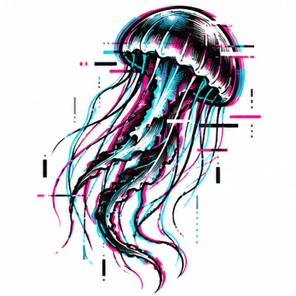 Jellyfish with trailing tendrils tattoo concept