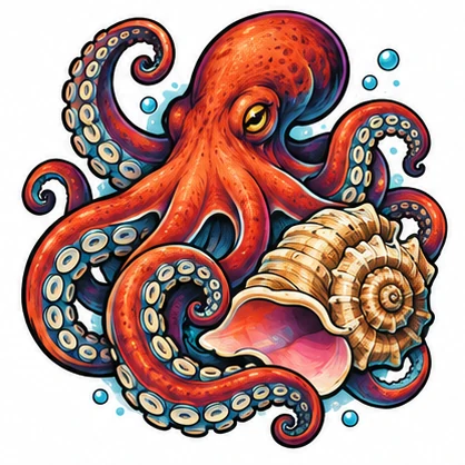 Octopus and a shell tattoo concept