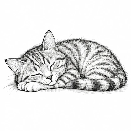 Sleeping tabby cat tattoo concept