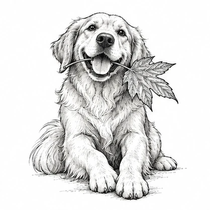 Happy dog with a leaf tattoo concept