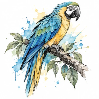 Parrot on a branch tattoo concept