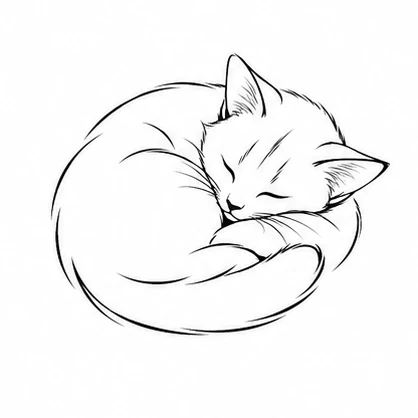 Curled kitten tattoo concept