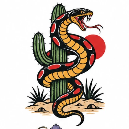 Snake and desert cactus tattoo concept