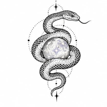 Snake and moonstone tattoo concept