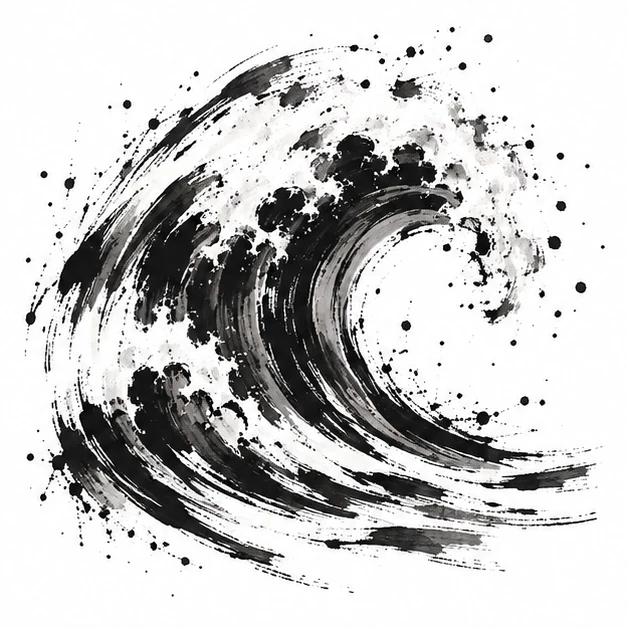 Breaking wave in Abstract Brushstroke tattoo style