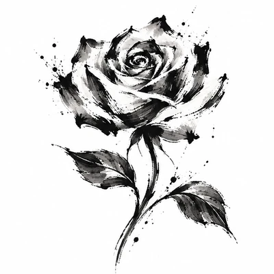 A single rose rendered in Abstract Brushstroke tattoo style