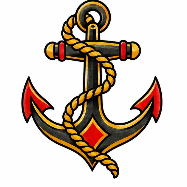 Anchor and rope in American Traditional tattoo style