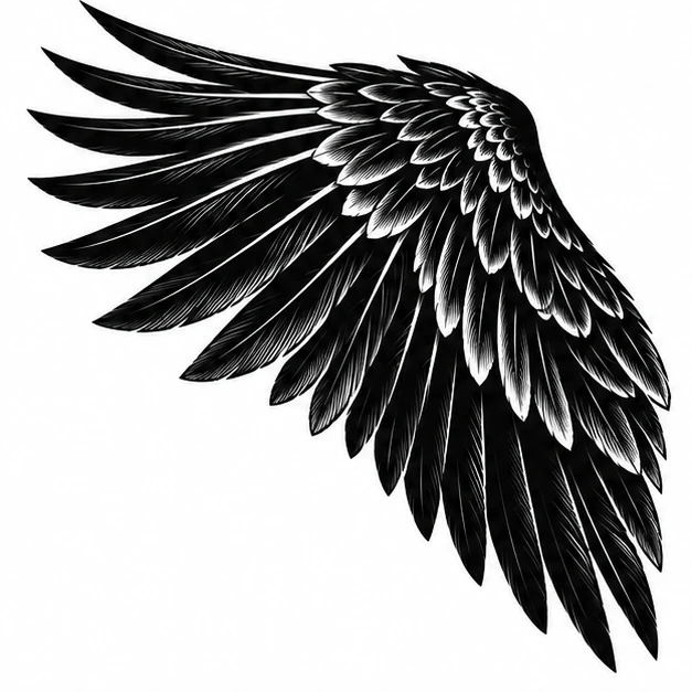 Raven wing in Blackwork tattoo style