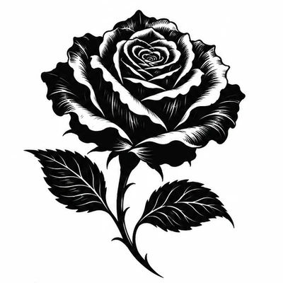 A single rose rendered in Blackwork tattoo style