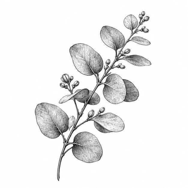Eucalyptus in Botanical tattoo style