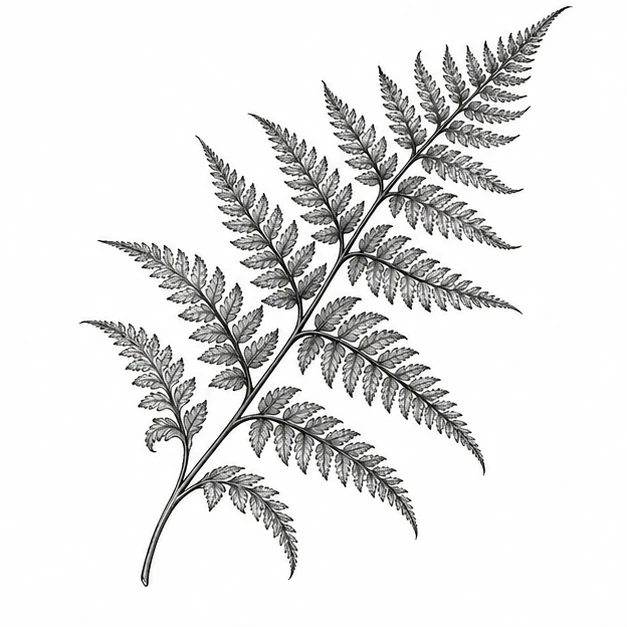 Fern frond in Botanical tattoo style