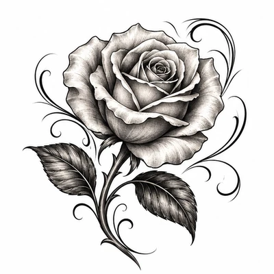 A single rose rendered in Chicano tattoo style