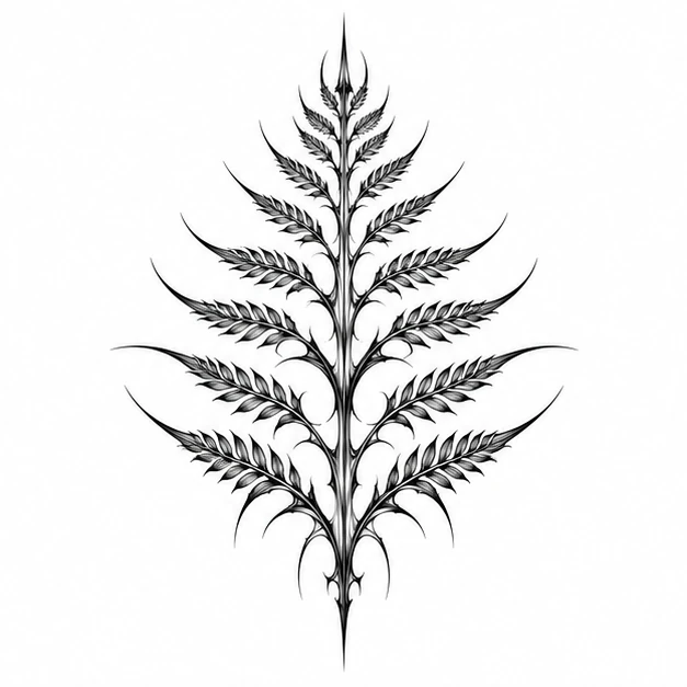 Mechanical fern in Cyber Sigilism tattoo style