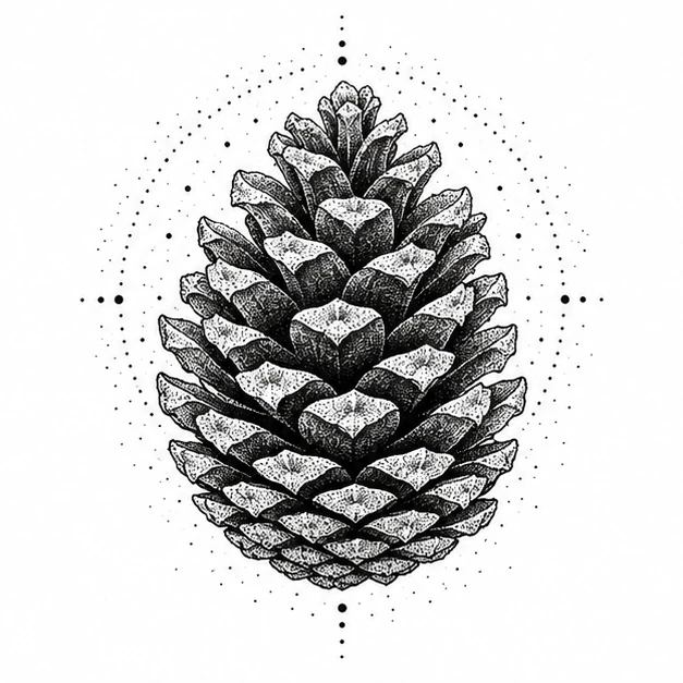 Pine cone in Dotwork tattoo style