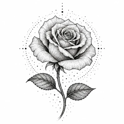 A single rose rendered in Dotwork tattoo style