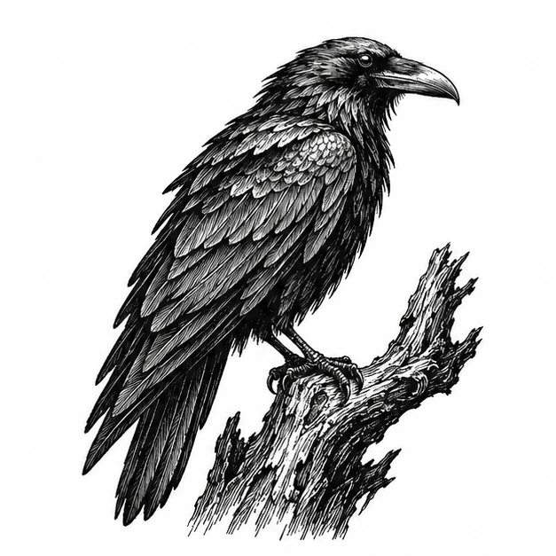 Raven in Engraving / Woodcut tattoo style