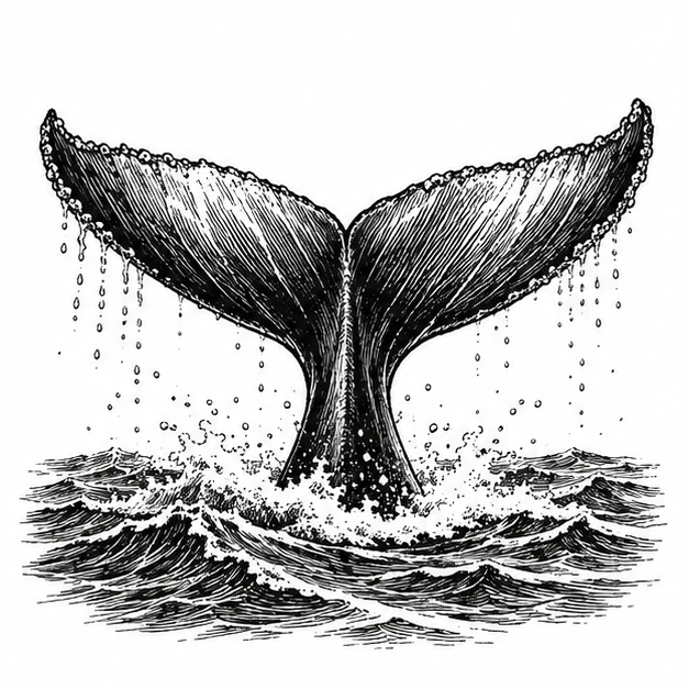 Whale tail in Engraving / Woodcut tattoo style