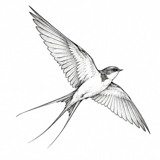 Swallow in flight in Fine Line tattoo style