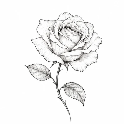 A single rose rendered in Fine Line tattoo style