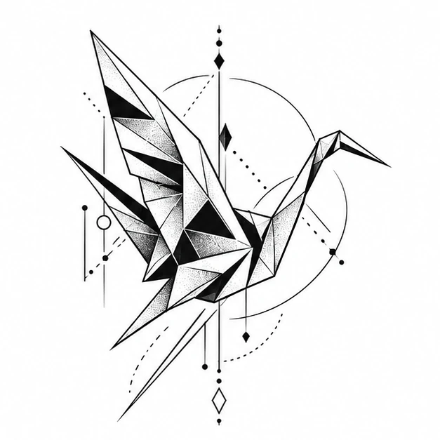 Crane polygons in Geometric tattoo style