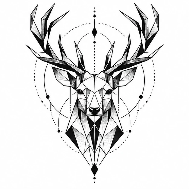 Faceted stag in Geometric tattoo style