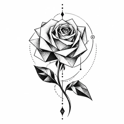 A single rose rendered in Geometric tattoo style