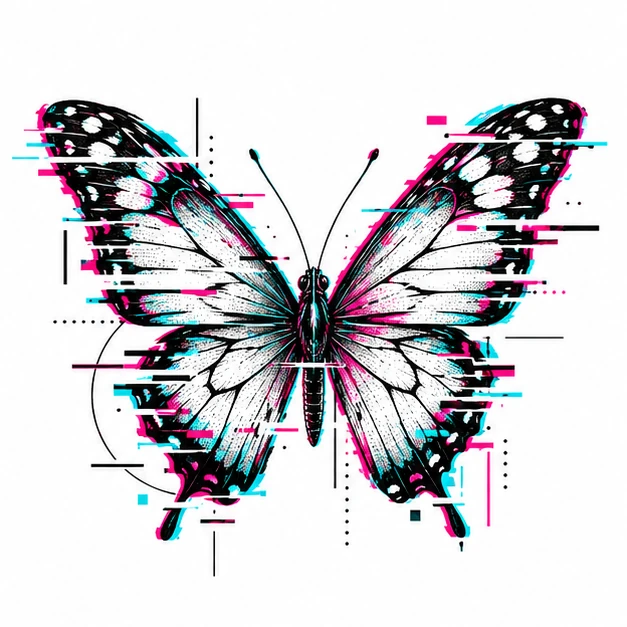Butterfly in Glitch tattoo style